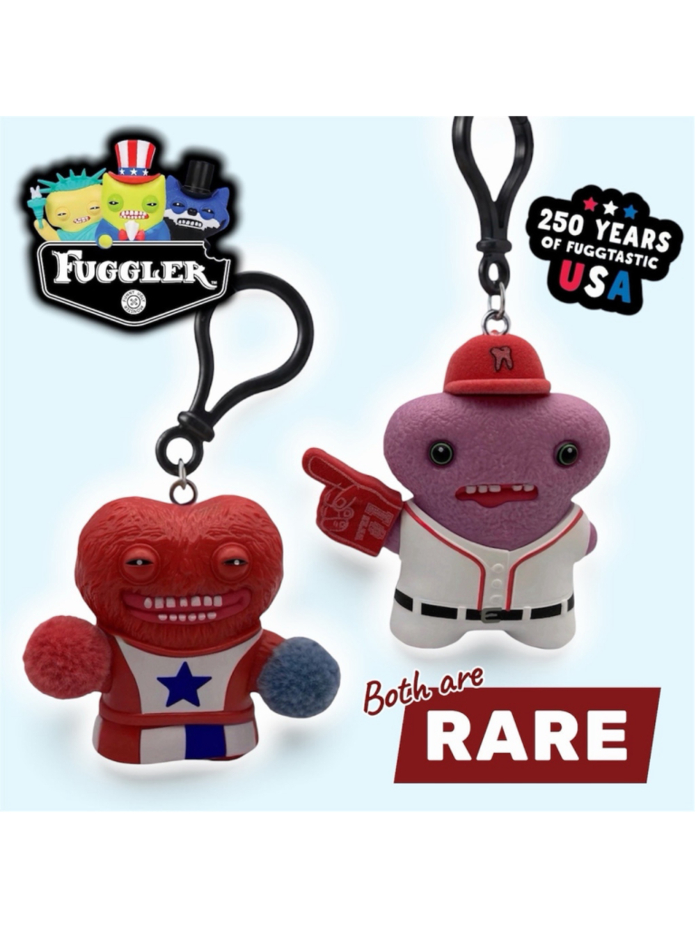 Fuggler USA 250th Anniversary Keychain Lot of 2 Pull My Finger Go Team